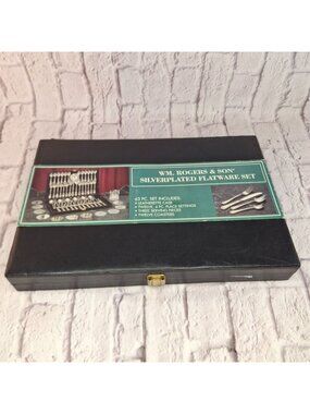 Vtg WM Rogers & Son Enchanted Rose Silverplated Flatware Silverware Leatherette